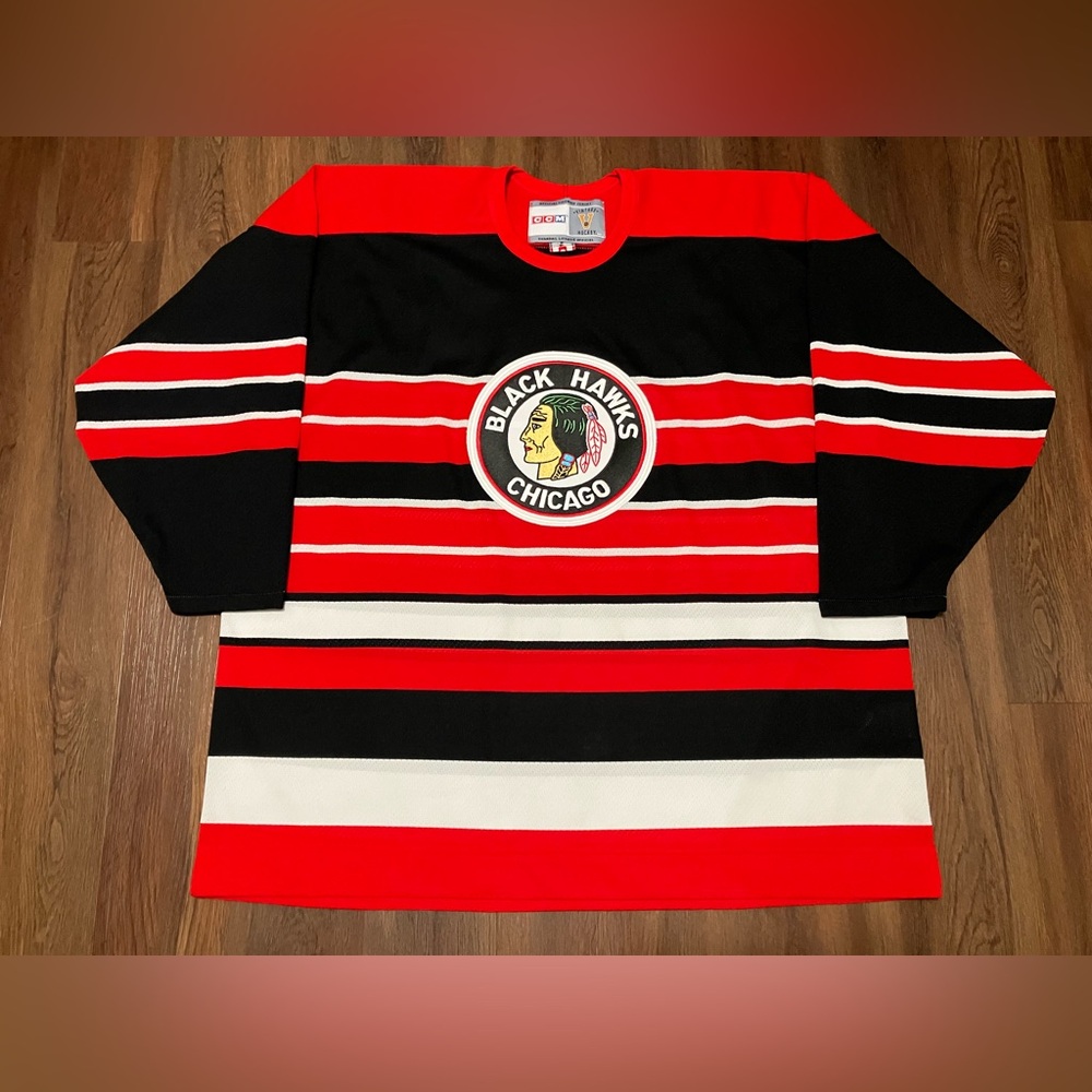 Chicago Blackhawks Chris Chelios Barber Pole CCM NHL Hockey Jersey Size JUMBO